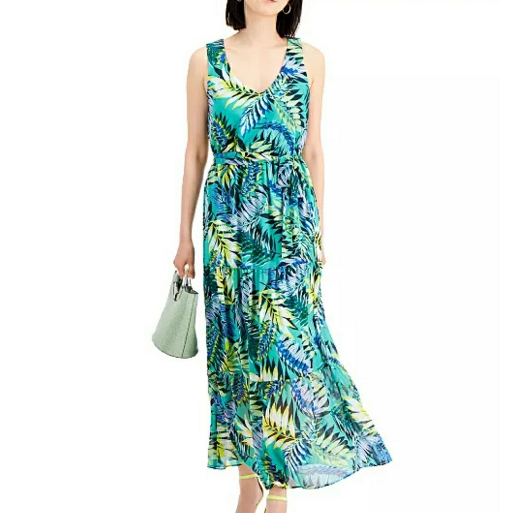Nine West printed chiffon tiered maxi dress
